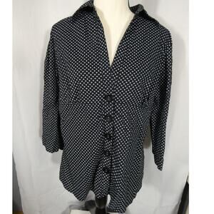 Antilia Femme 1X Stretch Black White Button Up Collared Blouse 3/4 Sleeves